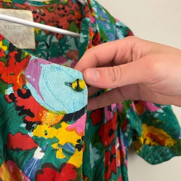 Vtg Copy Right Womens Floral Colorful Shirt Dress Short Sleeve Button Front - Picture 3 of 10